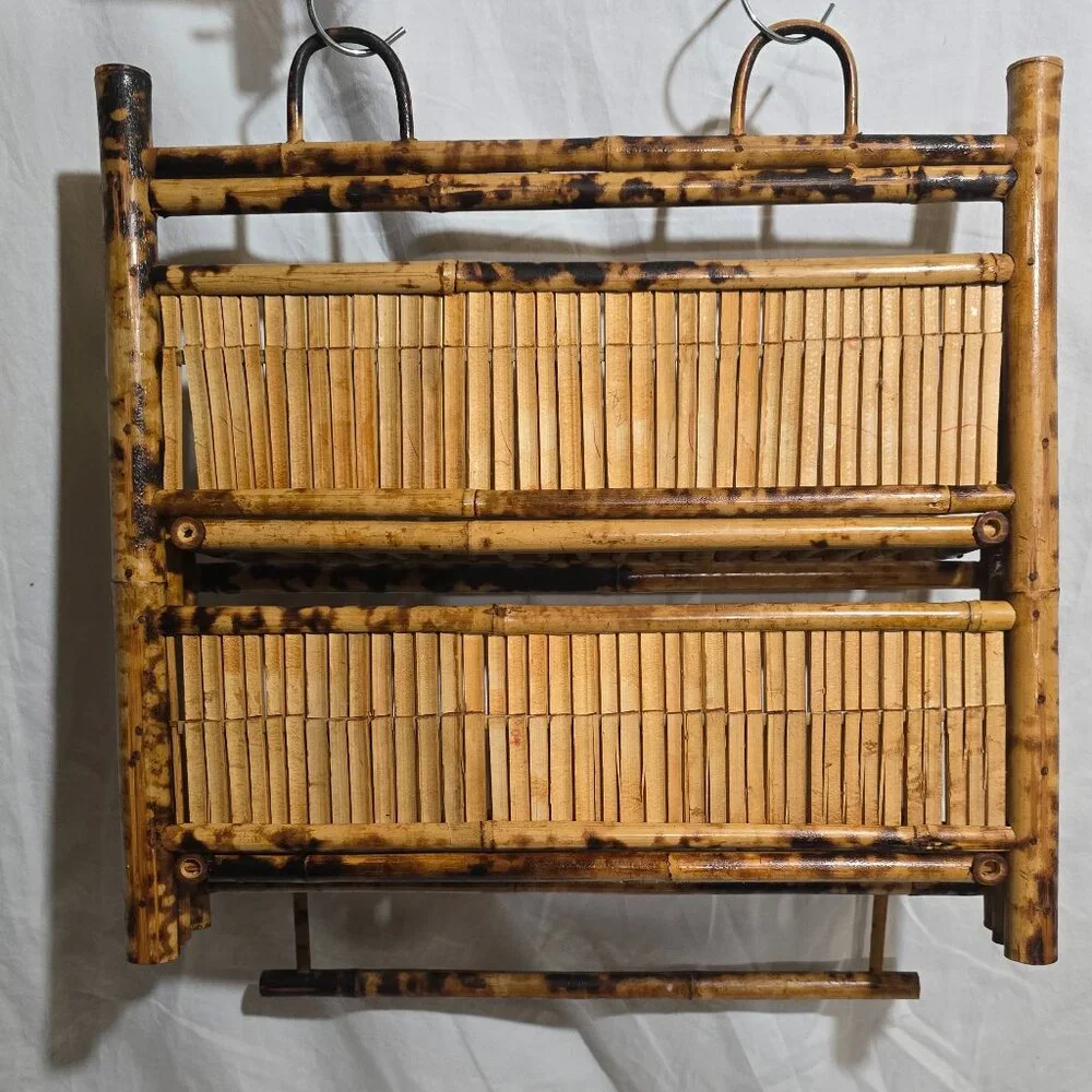 Vtg 100% Bamboo Handmade Folding Hanging Towel Vanity Shelves